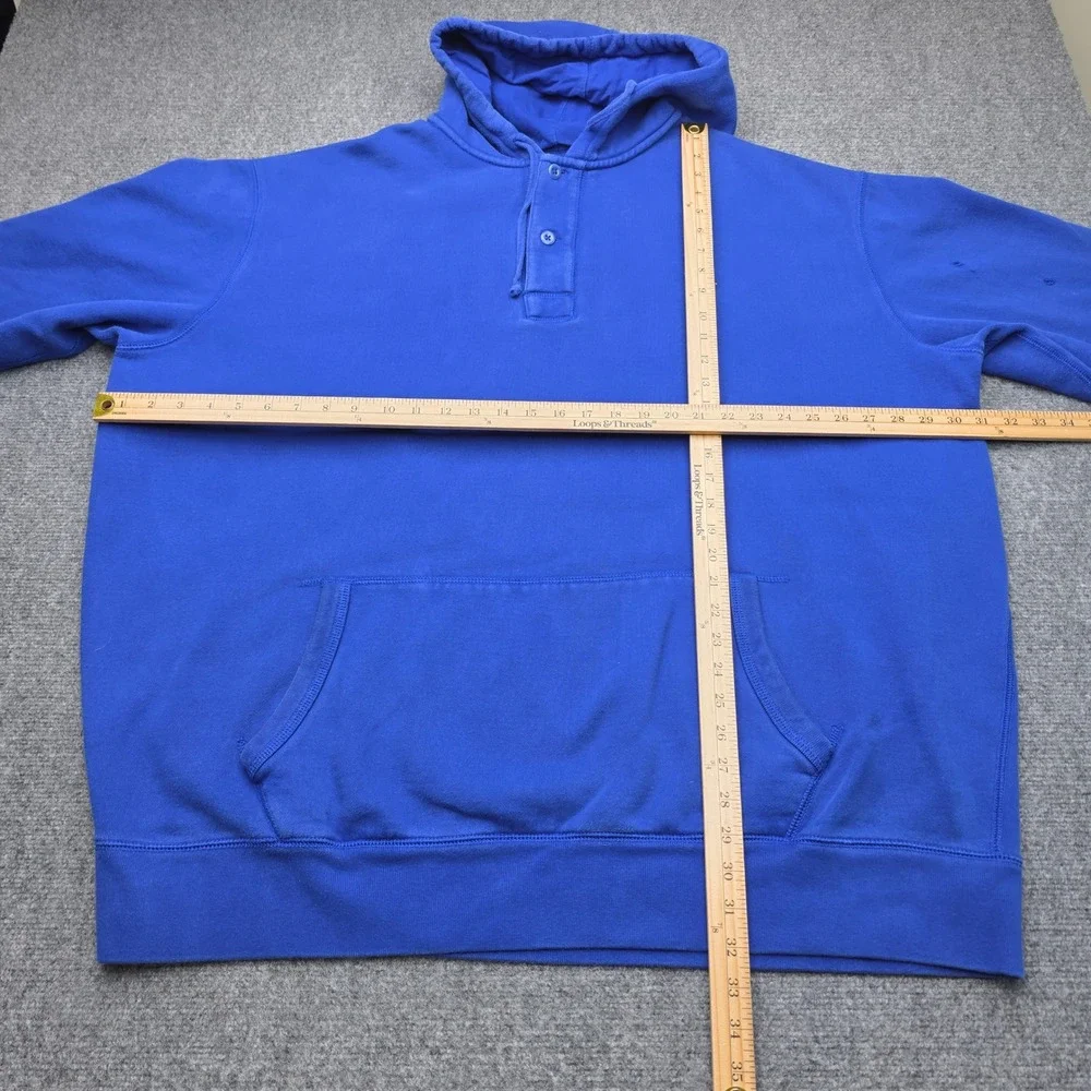 Polo Ralph Lauren Mens 4XLT Tall Blue Henley Button Hoodie Sweatshirt Pony Logo
